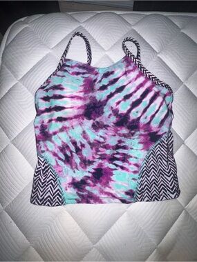 wonder nation Aqua & Purple Tie-Dye Braided-Strap Crop Tank